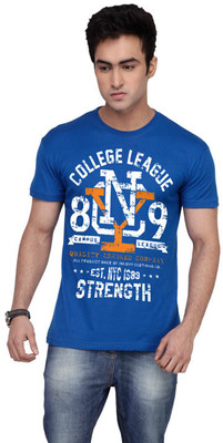 

Inkovy Graphic Print Men' Round Neck Blue T-Shirt
