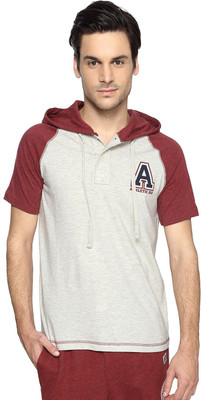 

Ajile by Pantaloons Solid Men's Hooded Beige T-Shirt, Oat melange