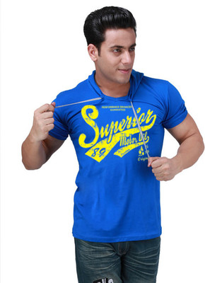

Inkovy Printed Men's Hooded Blue T-Shirt
