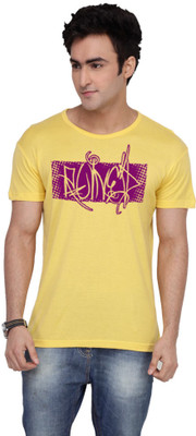 Inkovy Graphic Print Men's Round Neck Yellow T-Shirt