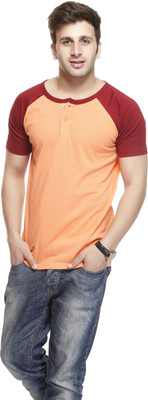 

Gritstones Solid Men' Round Neck Red, Orange T-Shirt