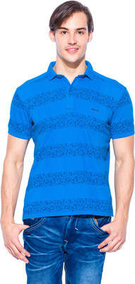 

Mufti Floral Print Men's Polo Neck Blue T-Shirt