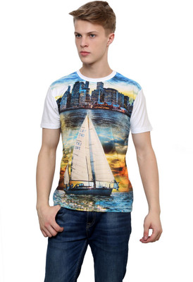 

Okane Printed Men's Round Neck White T-Shirt