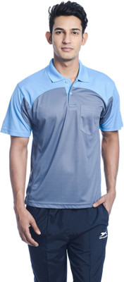 Shiv Naresh Solid Men's Polo Neck Grey, Blue T-Shirt