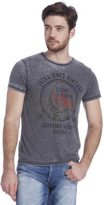 

Jack & Jones Graphic Print Men's Round Neck Grey T-Shirt, Caviar