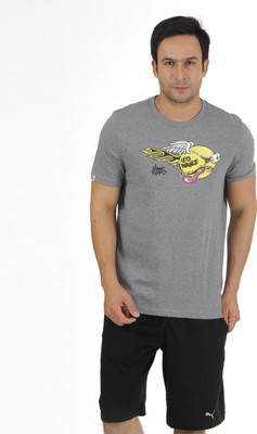 

Puma Graphic Print Men's Round Neck Grey T-Shirt, Medium gray heather