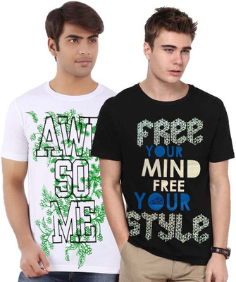 

Cool Club Printed Men' Round Neck Multicolor T-Shirt(Pack of 2, Black;white