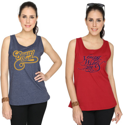 

SayItLoud Printed Women's Round Neck Blue, Maroon T-Shirt(Pack of 2), Blue;maroon;melange