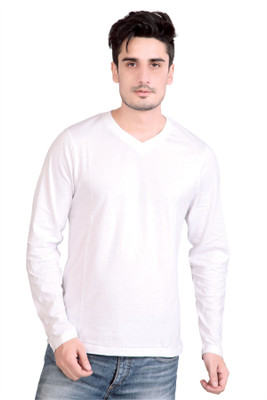 

Stephen Armor Solid Men' V-neck White T-Shirt