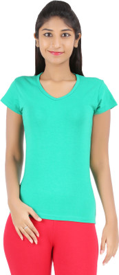 

Rham Gold Solid Women' V-neck Light Green T-Shirt, Cgreen
