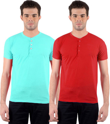 

Gallop Solid Men' Henley Multicolor T-Shirt(Pack of 2