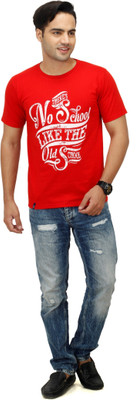 AGINOS Printed Men Round Neck Red T-Shirt