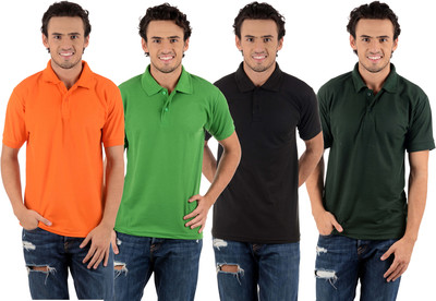 

Blaze Solid Men's Polo Neck Multicolor T-Shirt(Pack of 4, Black;dark green;light green;orange