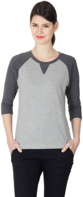 

Hypernation Solid Women's Round Neck Grey T-Shirt, Light grey