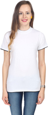 

Campus Sutra Solid Women' Round Neck White T-Shirt