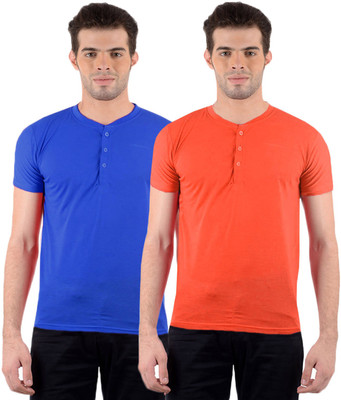 

Gallop Solid Men' Henley Multicolor T-Shirt(Pack of 2