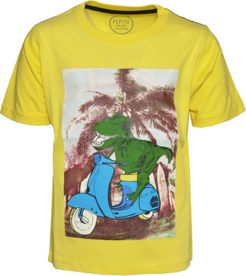 

Pepito Boys Printed Cotton T Shirt(Yellow, Pack of 1