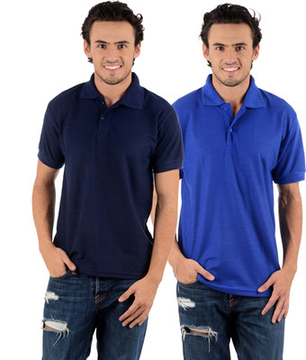 

Blaze Solid Men' Polo Neck Multicolor T-Shirt(Pack of 2, Dark blue;royal blue