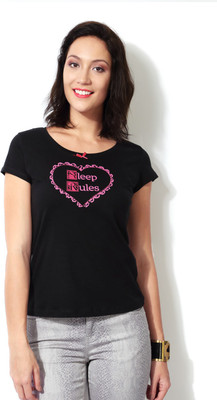 

Ajile by Pantaloons Printed Women's Round Neck Black T-Shirt