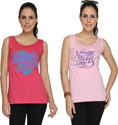 

SayItLoud Printed Women's Scoop Neck Pink, Pink T-Shirt(Pack of 2), Baby pink;pink