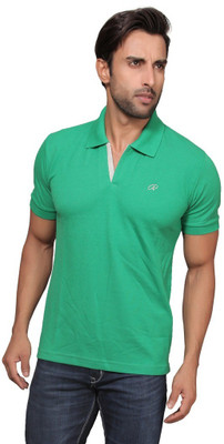 AWACK Solid Men Polo Neck Green T-Shirt
