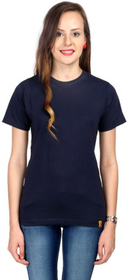 

Campus Sutra Solid Women's Round Neck Blue T-Shirt