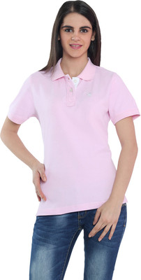 

The Cotton Company Solid Women' Polo Neck Pink T-Shirt, Lt pink