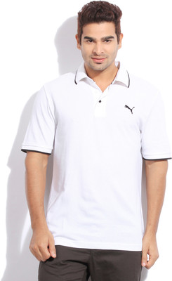 

Puma Solid Men's Polo Neck White T-Shirt, White-black