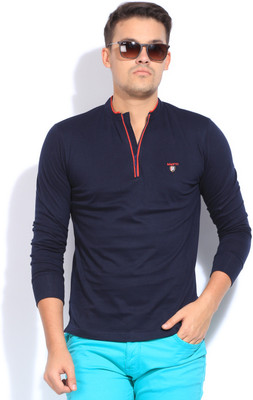 

Mufti Solid Men's Henley Dark Blue T-Shirt