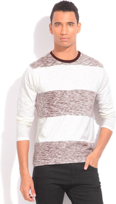 

Global Nomad Striped Men's Round Neck White, Maroon T-Shirt