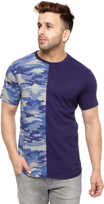 Gritstones Solid Men Round Neck Blue T-Shirt