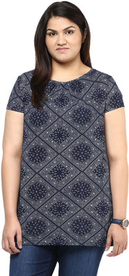 

Alto Moda by Pantaloons Printed Women's Round Neck Blue T-Shirt, Navy
