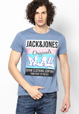 

Jack & Jones Graphic Print Men's Round Neck Blue T-Shirt, Coronet blue