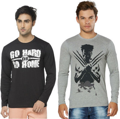 

Alan Jones Printed Men's Round Neck Black, Grey T-Shirt(Pack of 2