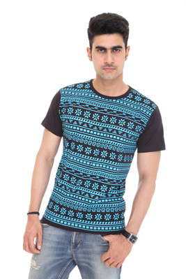 

Colors & Blends Geometric Print Men's Round Neck Black T-Shirt