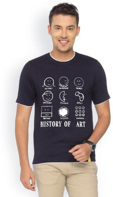 

Campus Sutra Printed Men Round Neck Blue T-Shirt
