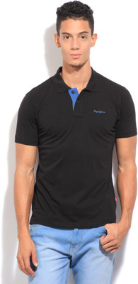 

Pepe Jeans Solid Men' Polo Neck Black T-Shirt