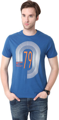 

Mudo Printed Men's Round Neck Blue T-Shirt