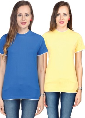 

Campus Sutra Solid Women' Round Neck Yellow, Blue T-Shirt(Pack of 2