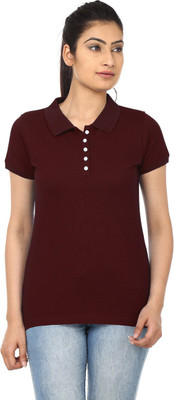 

99Tshirts Solid Women's Polo Neck Maroon T-Shirt