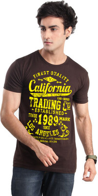 

Inkovy Graphic Print Men' Round Neck Brown T-Shirt