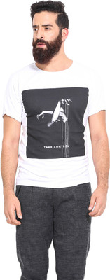 

Mr Button Printed Men's Round Neck White T-Shirt, Cotton