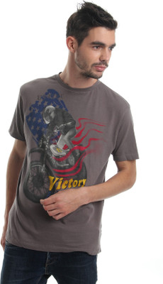 

Wrangler Printed Men's Round Neck Grey T-Shirt, Charcoal