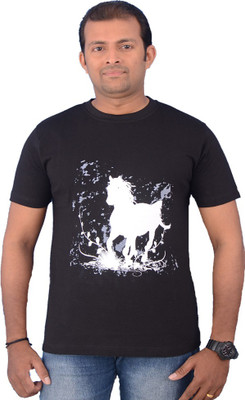 

Zorba Mart Animal Print Men' Round Neck Black T-Shirt