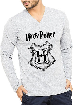 Alen Carter Printed Men V-neck Grey T-Shirt