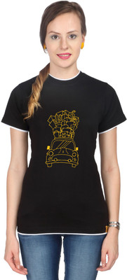 

Campus Sutra Printed Women' Round Neck Black T-Shirt