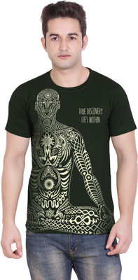 

Tantra Graphic Print Men's Round Neck Dark Green T-Shirt, Army green