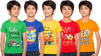 Maniac Boys Printed T Shirt(Multicolor, Pack of 5, Multi