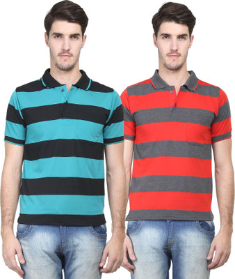 

Vimal Striped Men's Polo Neck Red, Green T-Shirt(Pack of 2, Green;red