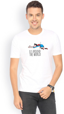 Campus Sutra Printed Men Round Neck White T-Shirt